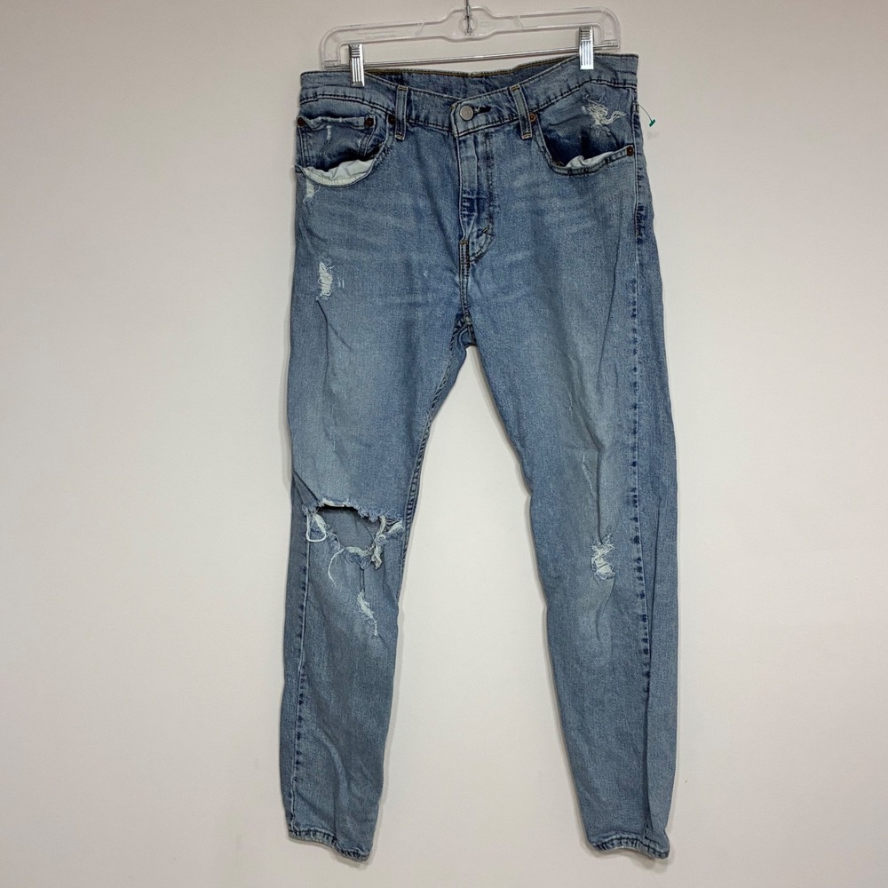 Levis 512 Slim Taper Jeans Mens 34x32 Light Wash Blue Distressed Denim